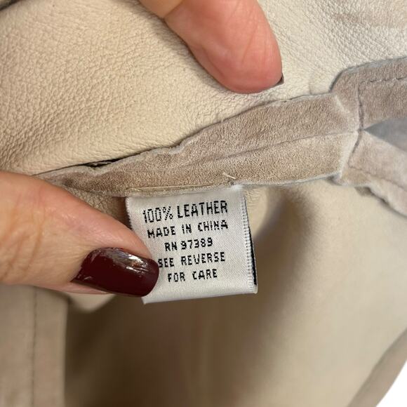 Vintage WinterSilks Light Beige Leather Button Down Shacket Size Large - Picture 4 of 6